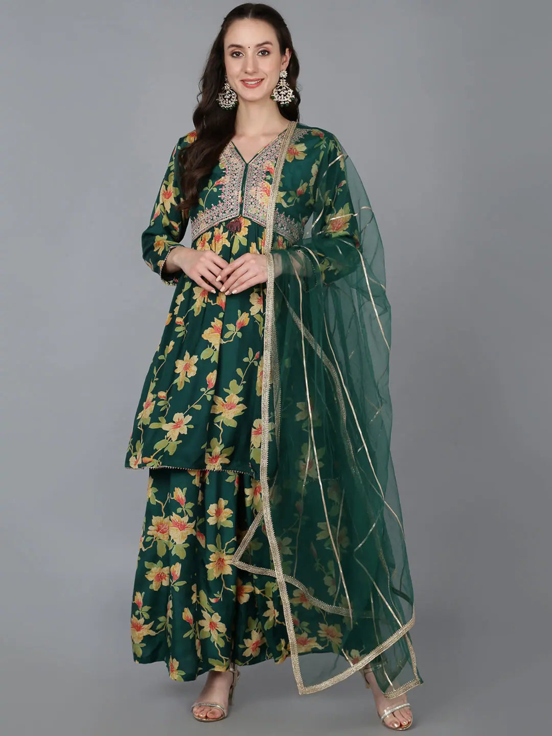 Ahika Women Chanderi Silk Embroidered Floral Printed