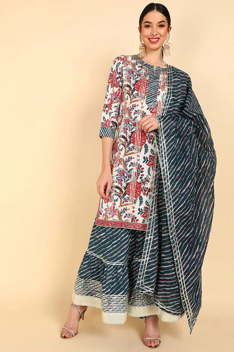 Ahika Cotton Floral Printed Kurta Sharara With