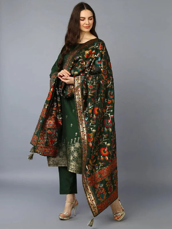 Silk Blend Green Embroidered Straight Kurta Pant-PKSKD1953_XS