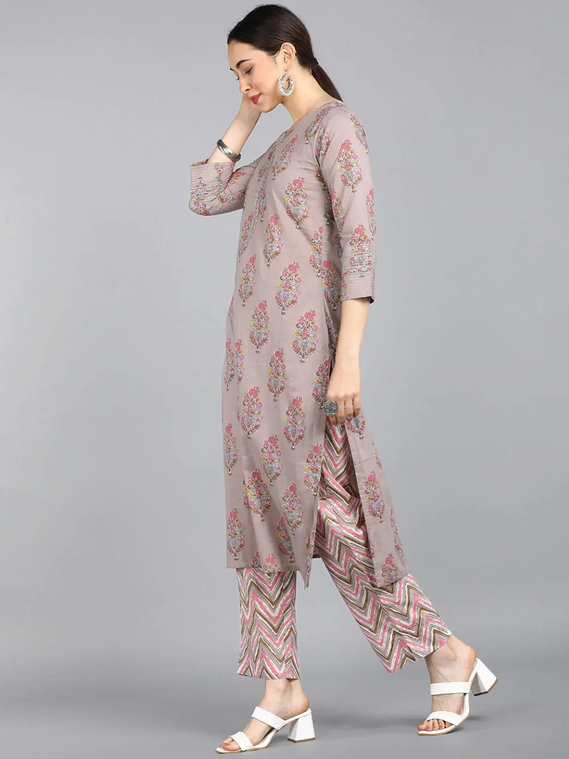 Ahika Cotton Blend Printed Kurta Pant Dupatta-VKSKD1134E_XS