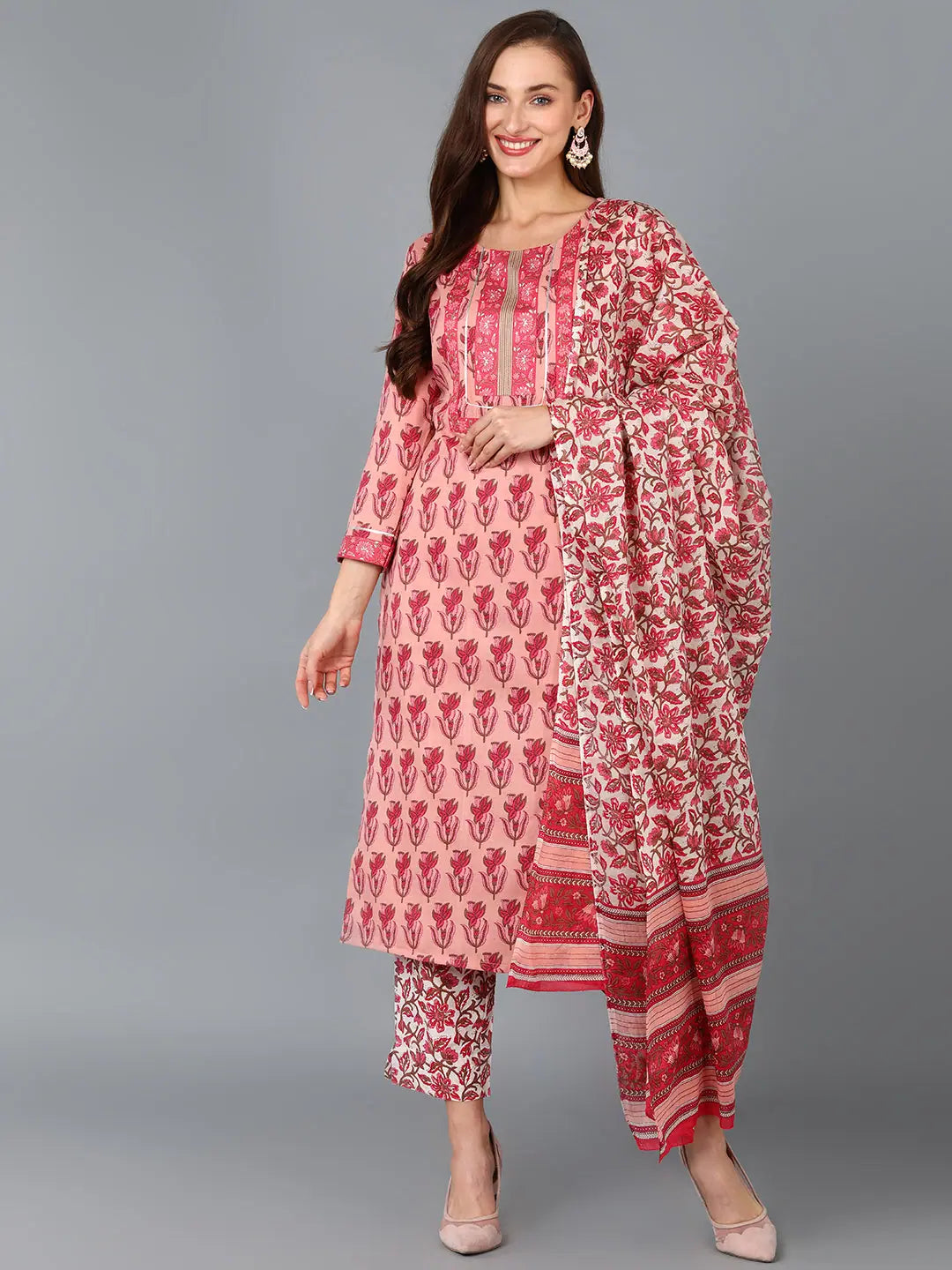 Ahika Women Pink Cotton Blend Floral Printed