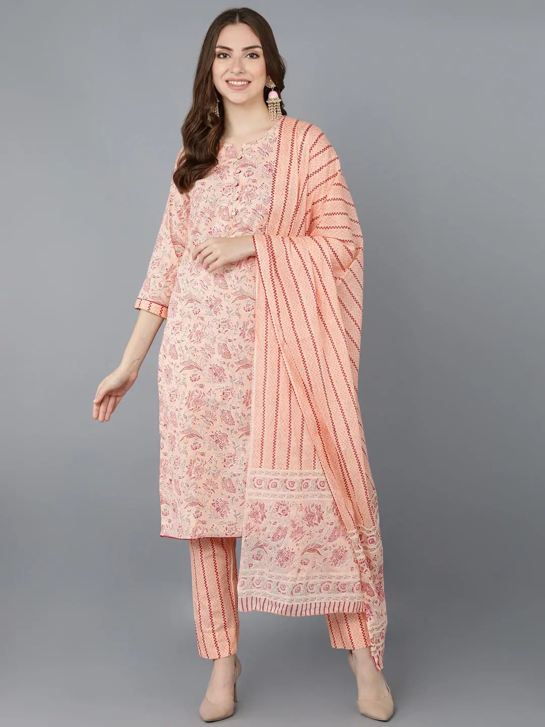 Ahika Cotton Printed Kurta Trouser With Dupatta