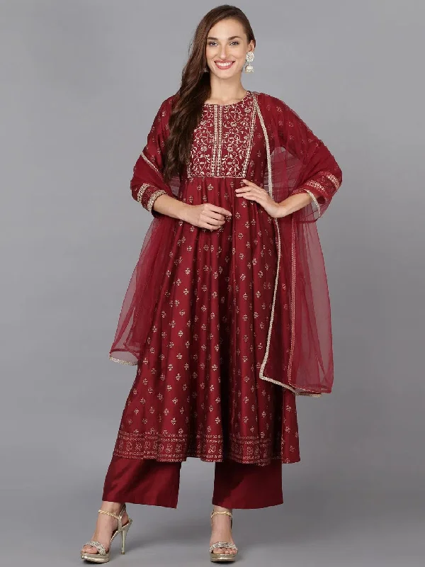 Ahika Women Silk Blend Embroidered Kurta Trouser-PKSKD1774_XS