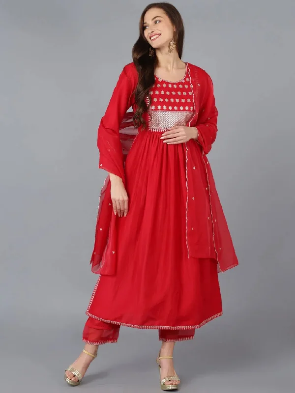 Ahika Women Silk Blend Embroidered Solid Kurta-PKSKD1724_XS