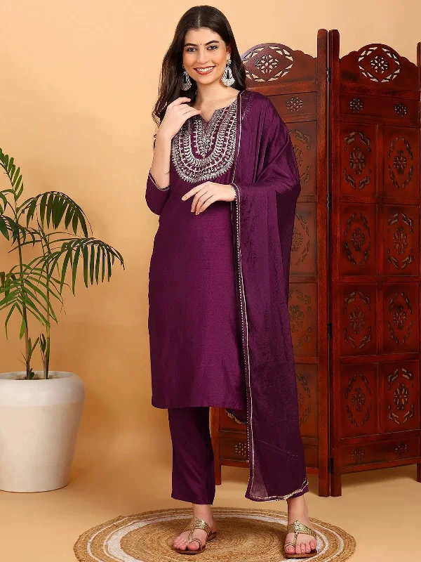 Ahika Women Silk Blend Embroidered Kurta Trouser-PKSKD1807_XS