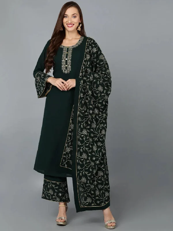 Ahika Women Poly Georgette Embroidered Kurta Palazzo