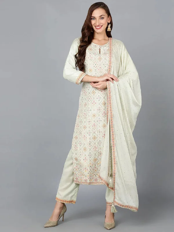 Silk Blend Mint Green Jacquard Suit Set