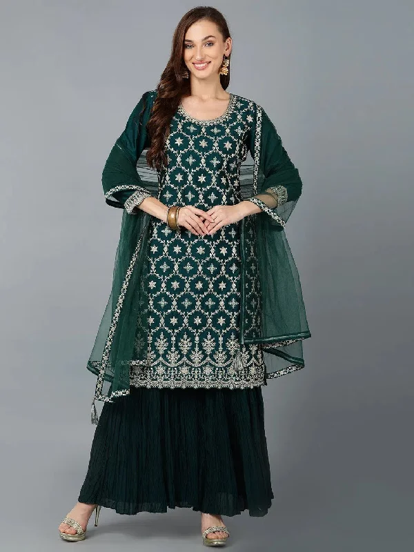 Ahika Women Silk Blend Abstract Embroidered Kurta