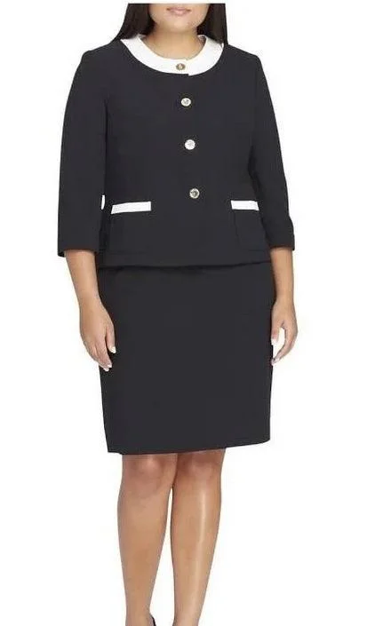 Tahari Long Sleeve Crepe Twill Skirt Set Plus Size Suit