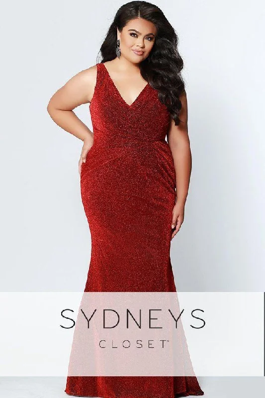 Sydneys Closet Long Shimmery Sleeveless V-Neck Plus Size Prom Dress