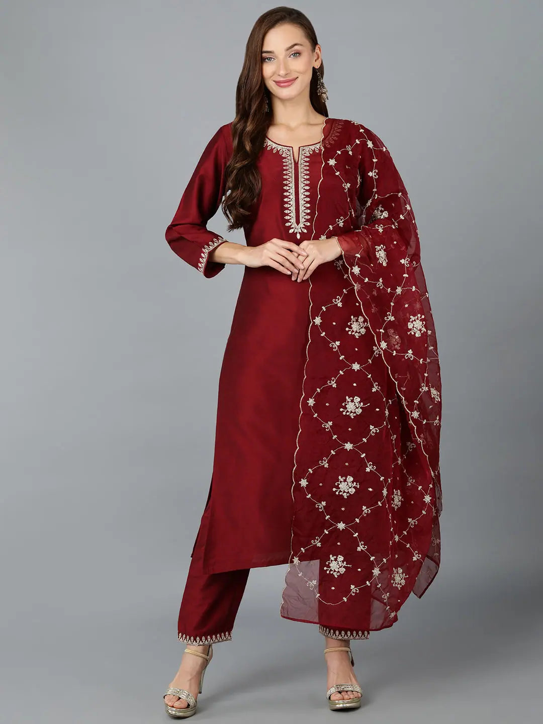 Ahika Women Silk Blend Embroidered Kurta Trouser-VKSKD1772A_XS