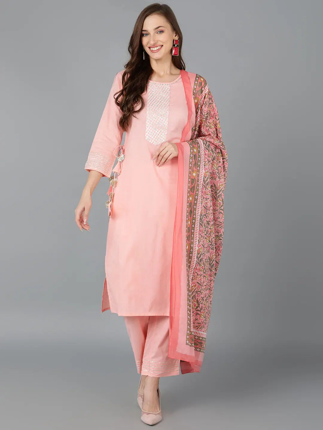 Ahika Women Cotton Solid Kurta Trousers With-VKSKD1184A_XS