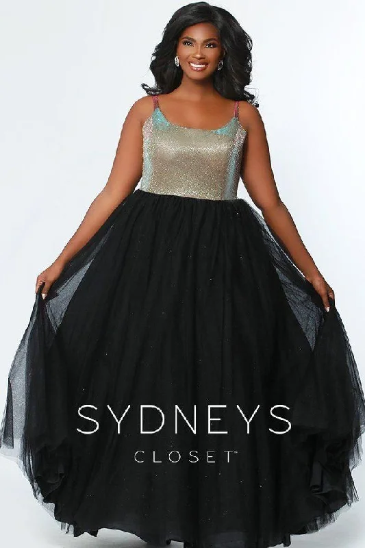 Sydneys Closet Long Gold Bodice Prom Plus Size Dress w/ Tulle Skirt