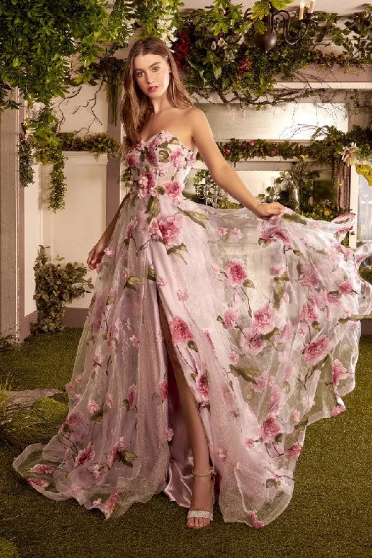 Andrea & Leo A1035 Prom Long Strapless Floral Print Ball Gown