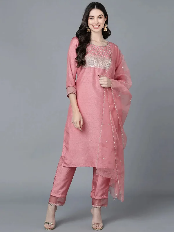 Ahika Poly Silk Embroidered Kurta Trouser With-PKSKD1159A_XS