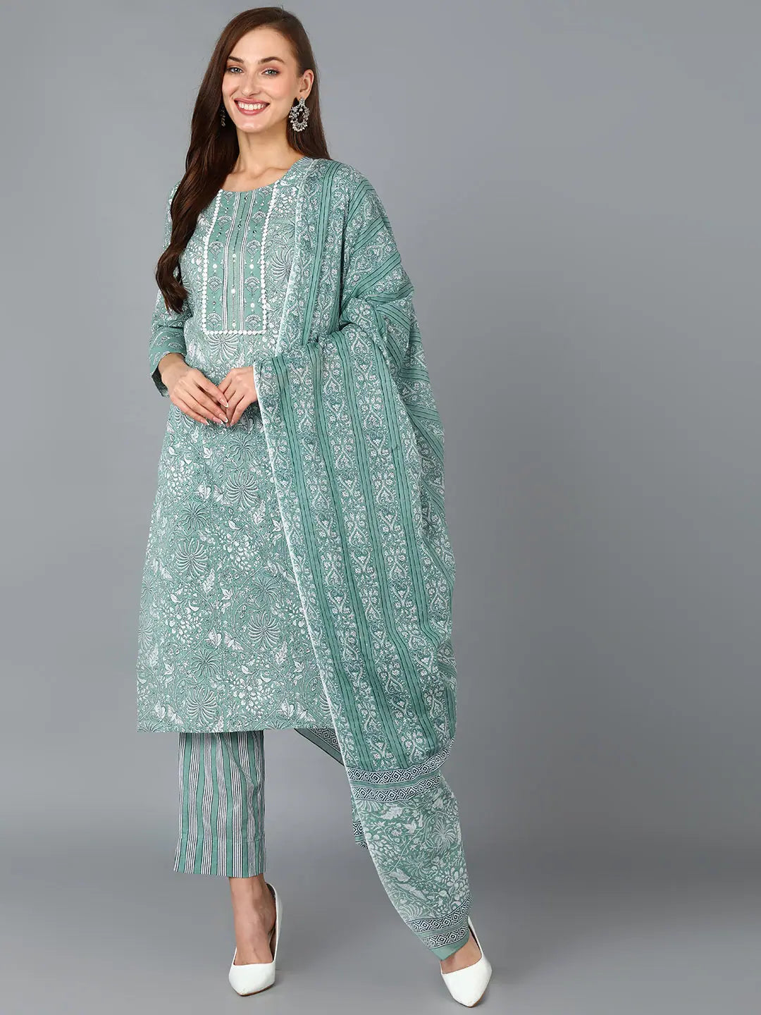 Ahika Women Cotton Floral Printed Kurta Trouser-VKSKD1492A_XS