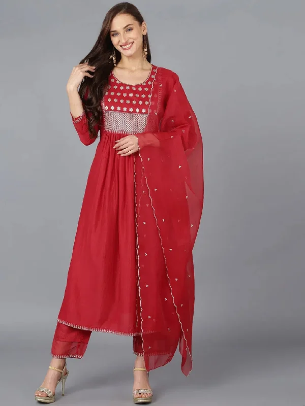 Ahika Women Silk Blend Embroidered Solid Kurta-PKSKD1732_XS