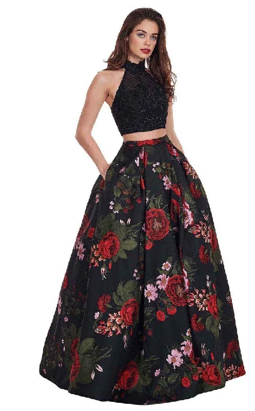 Rachel Allan Prom Long Halter Floral Ball Gown 6504