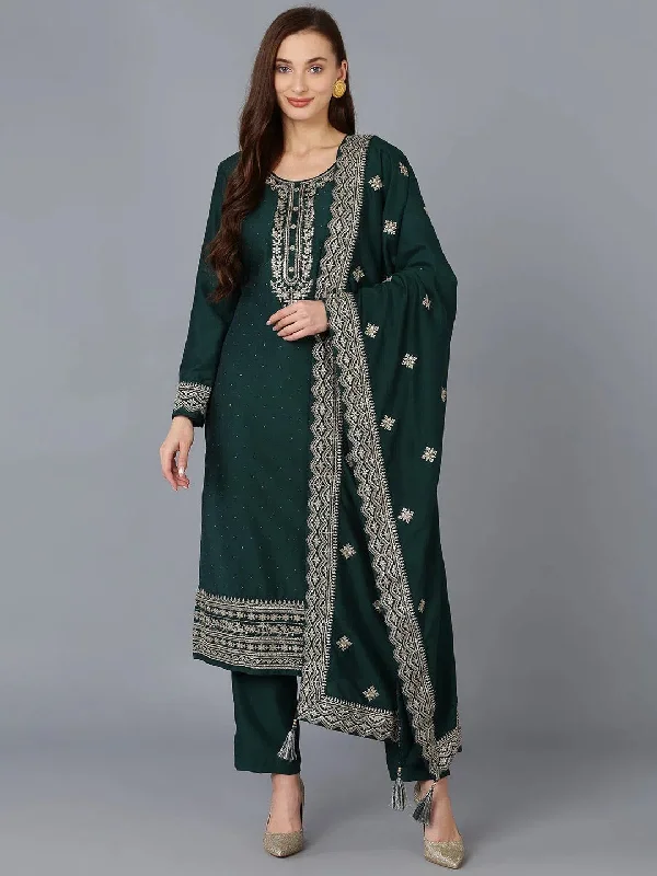 Ahika Women Silk Blend Embroidered Kurta Trouser-PKSKD1748_XS