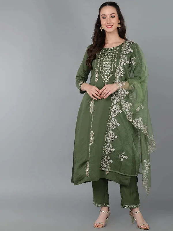 Ahika Women Silk Blend Embroidered Kurta Trouser-PKSKD1645_M