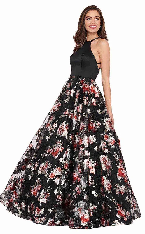 Rachel Allan Prom Long Halter Floral Ball Gown 6581