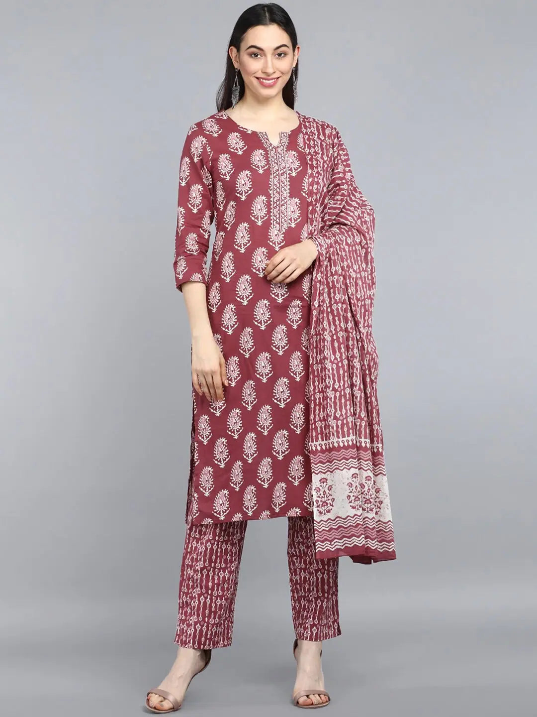 Ahika Pure Cotton Printed Kurta Pant Dupatta-VKSKD1035AB_XS