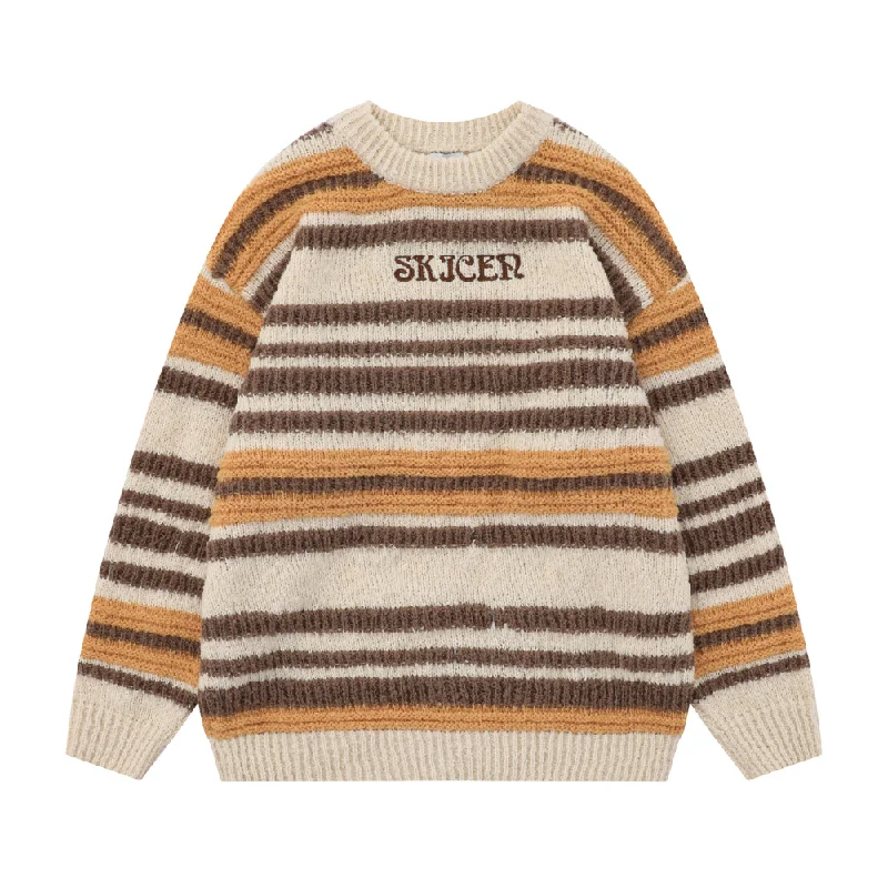 Casual Striped Letter Embroidery  Sweater