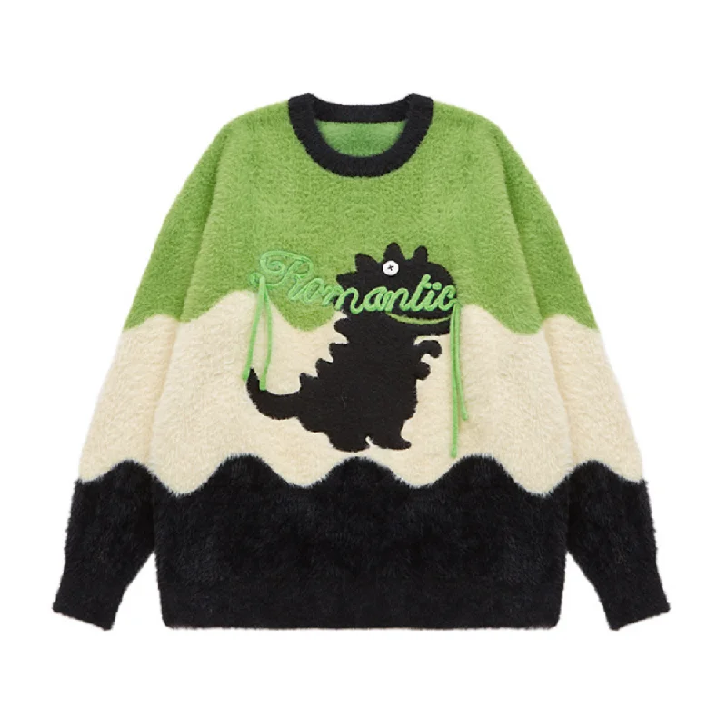 Wave Contrast Color Little Dinosaur Sweater