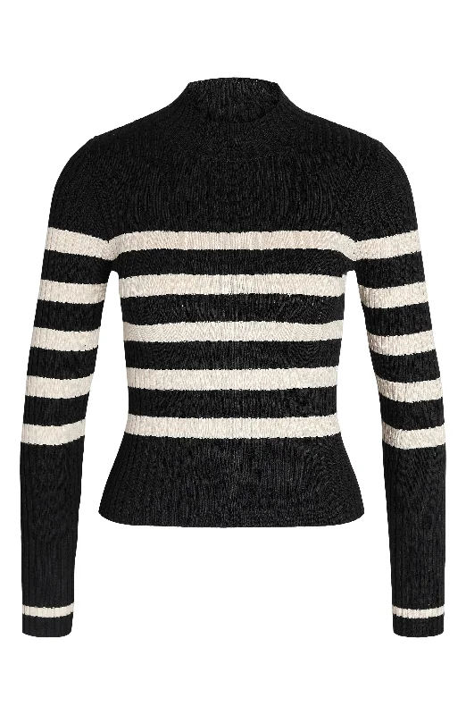 Noisy may Stripe Mock Neck Rib Sweater