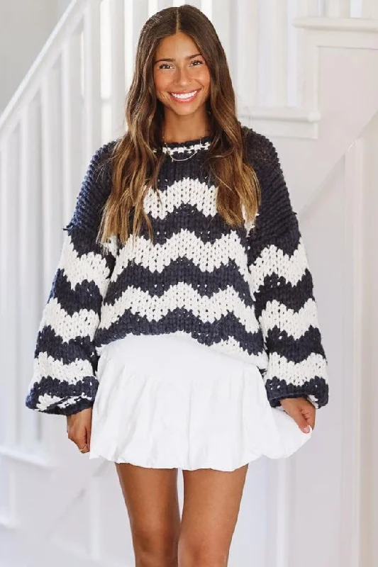 On My Own Sweater - Navy and Cream