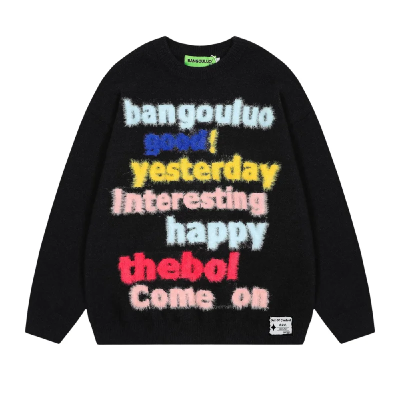 OOC' 3D Colorful Letter Print Loose Sweater