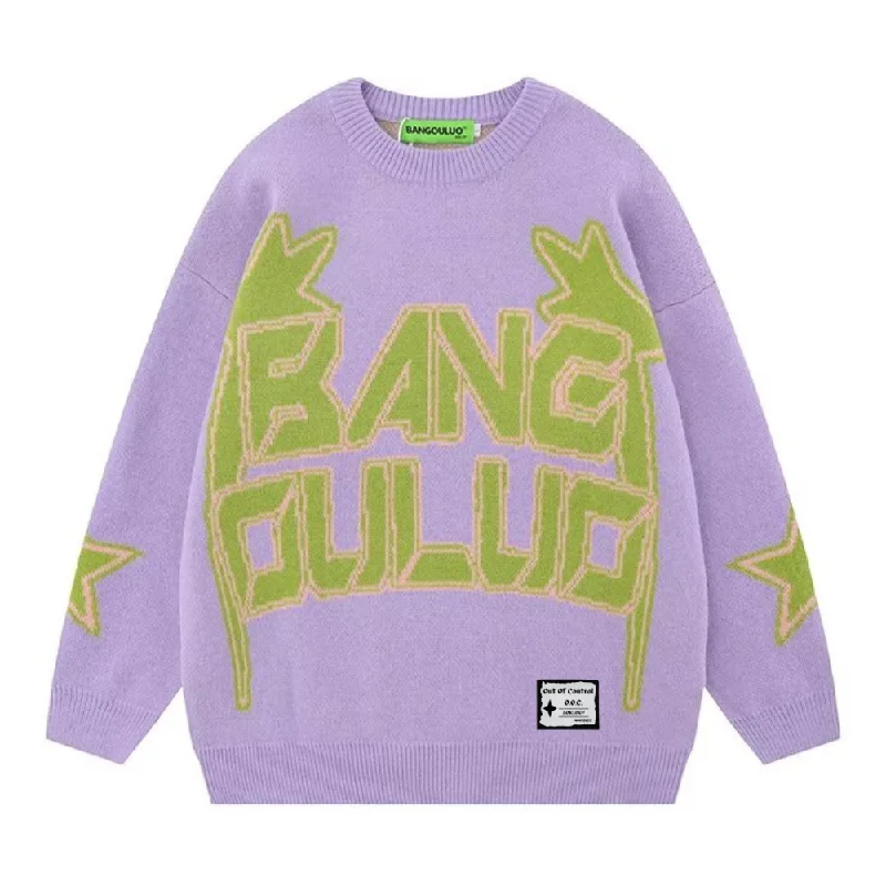 OOC' Retro Woven Letter Loose Sweater