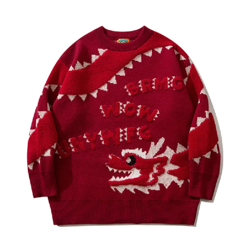 Solid Color Flocked Dragon Sweater