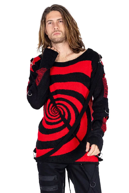 Unisex Spiral Jumper Sweater [Black/Red]