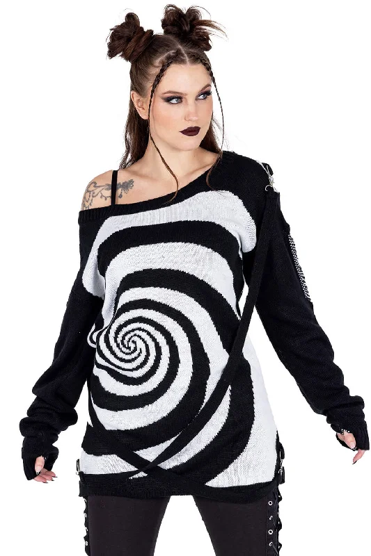 Unisex Spiral Jumper Sweater [Black/White]