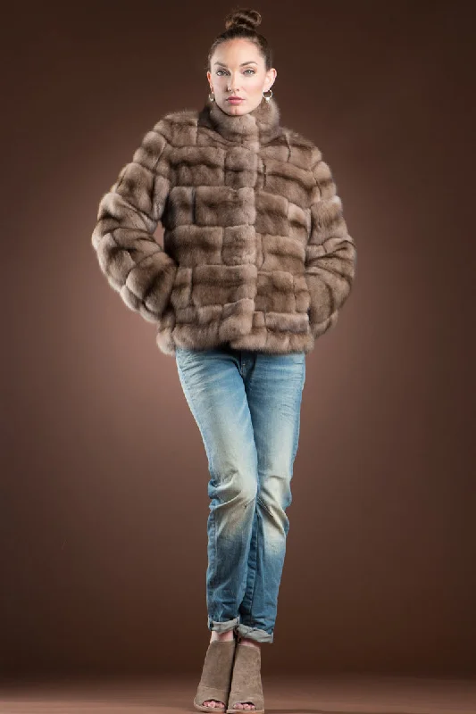 Tortora Brick Pattern Russian Sable Fur Jacket