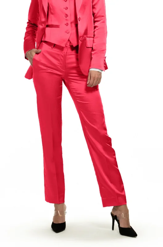 Fuchsia Satin Slim Fit Tuxedo Pants w/ Satin Back Pocket