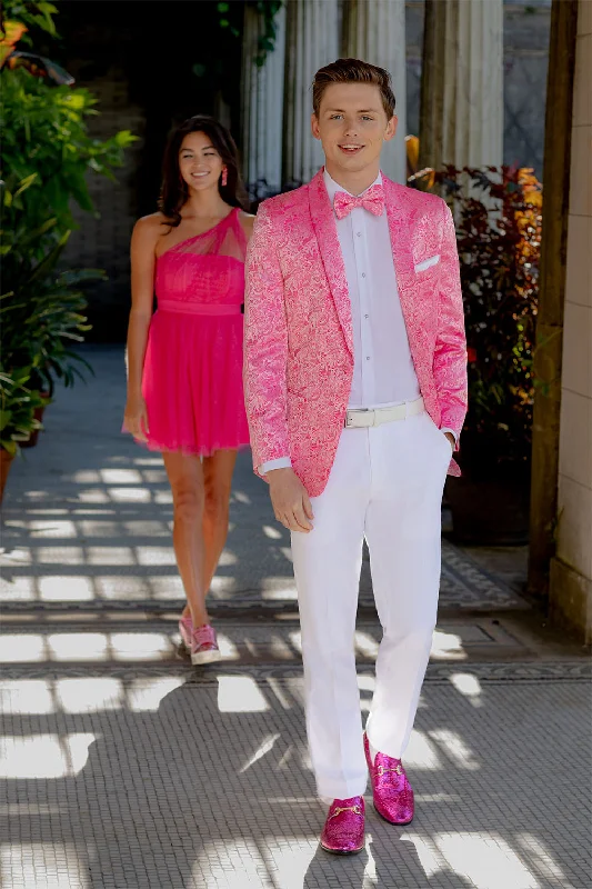 "Aries" Hot Pink Paisley Shawl Tuxedo Jacket (Separates)