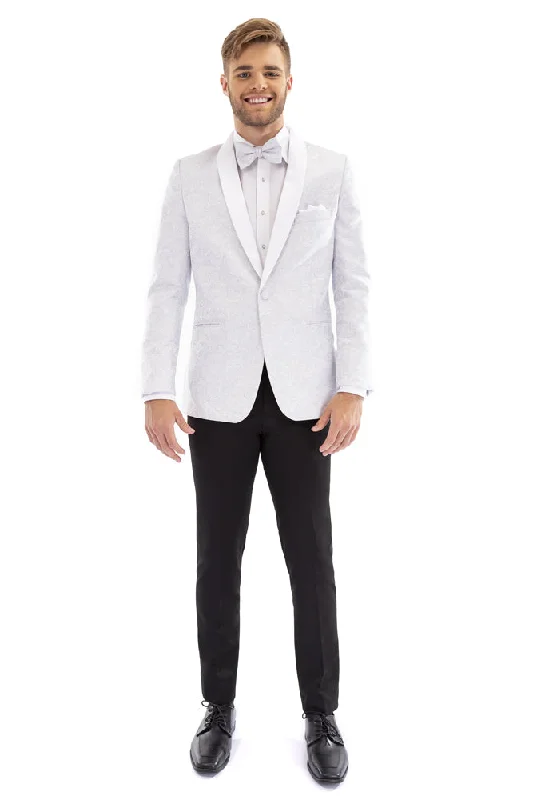 "Aries" White & Silver Paisley Shawl Tuxedo Jacket (Separates)