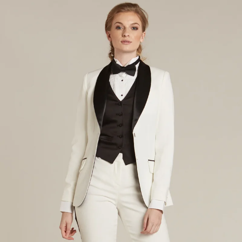 Pearl White & Black Shawl Collar Tuxedo Jacket