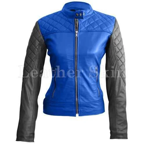 Women Blue Leather Jacket