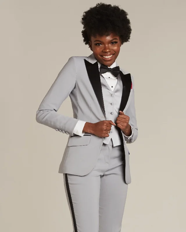 Silver Gray & Black Peak Lapel Tuxedo Jacket