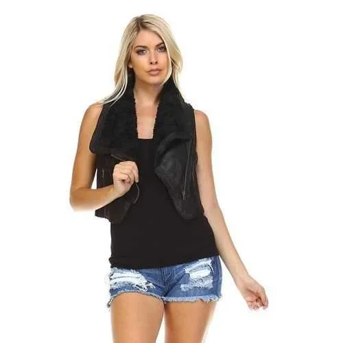 Women's Faux Fur Lined Moto Vest