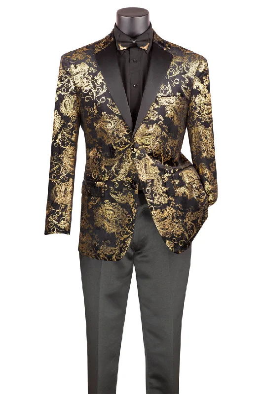 "Posh Paisley Velvet" Black & Gold Tuxedo Jacket (Separates)