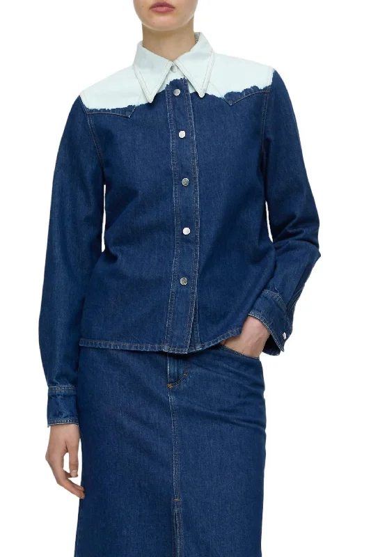 Denim Blouse In Mid Blue