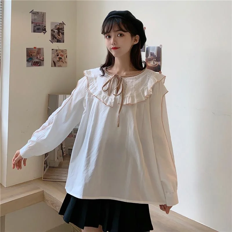 Kawaii Ruffles Lacing Loose Shirt