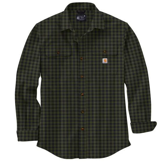 Loose Fit Heavyweight Flannel Long-Sleeve Plaid Shirt, Basil