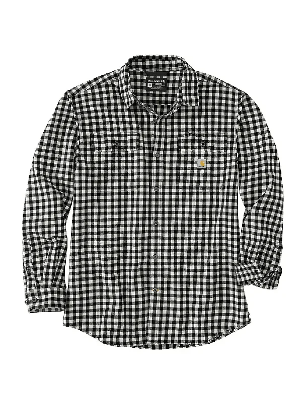 Loose fit heavyweight flannel long-sleeve plaid shirt - Blue Fox