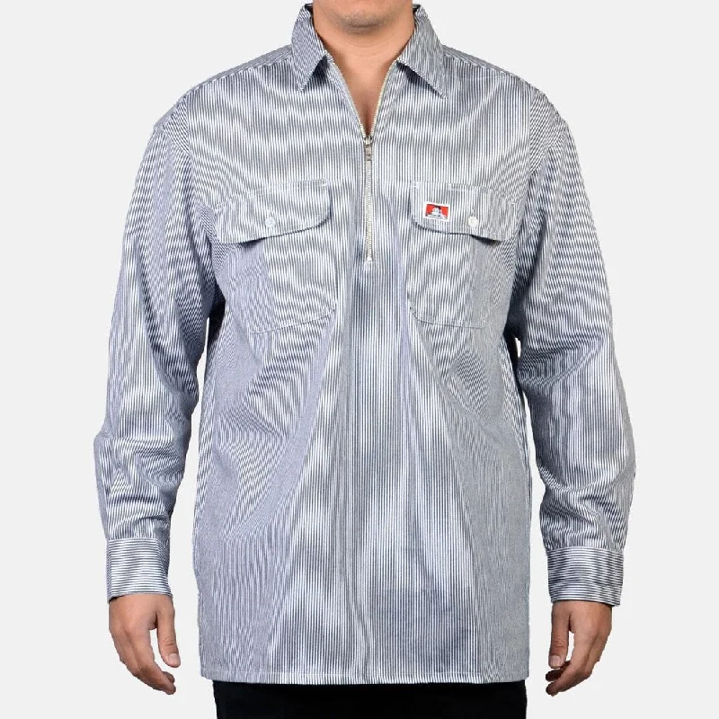 Long Sleeve 100% Cotton 1/2 Zip Shirt: Hickory