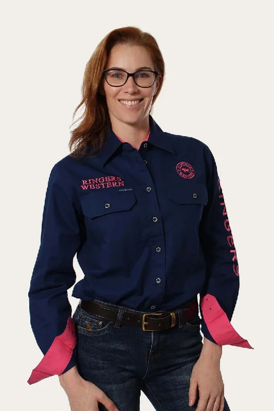 Signature Jillaroo Womens Full Button Work Shirt - Navy/Melon